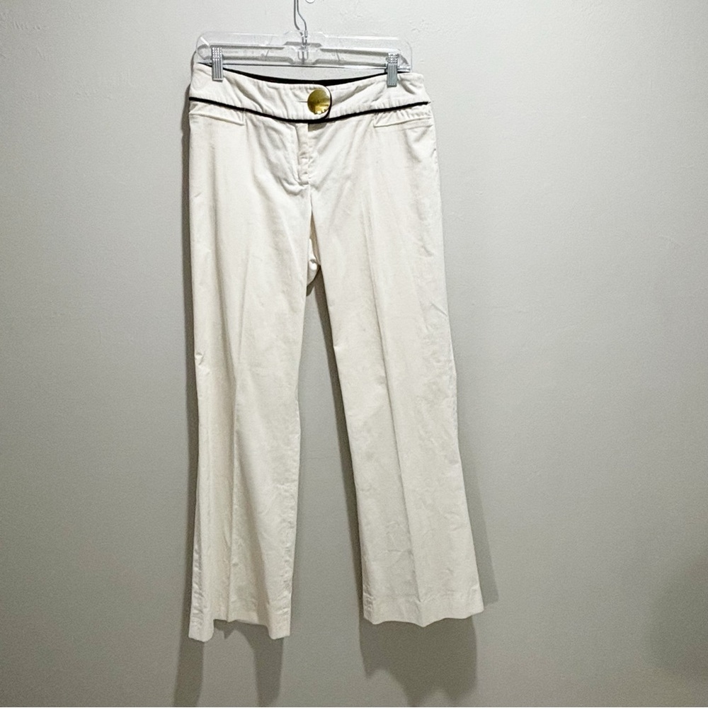 ELIZABETH MCKAY Women’s Off White Corduroy Wide Leg Low Rise Pants Big Button 6